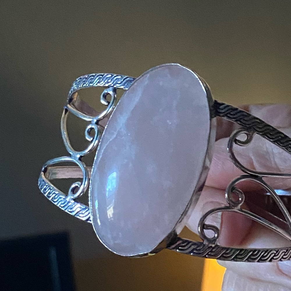 Rose Quartz & Sterling Siver Handcrafted Bracelet Size 7 1/2-8 1/2 - Picture 3 of 9